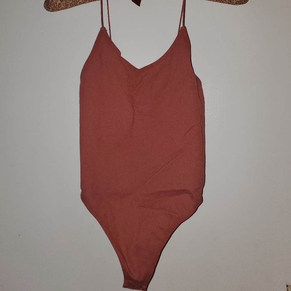 Thin strap thong bodysuit blush color